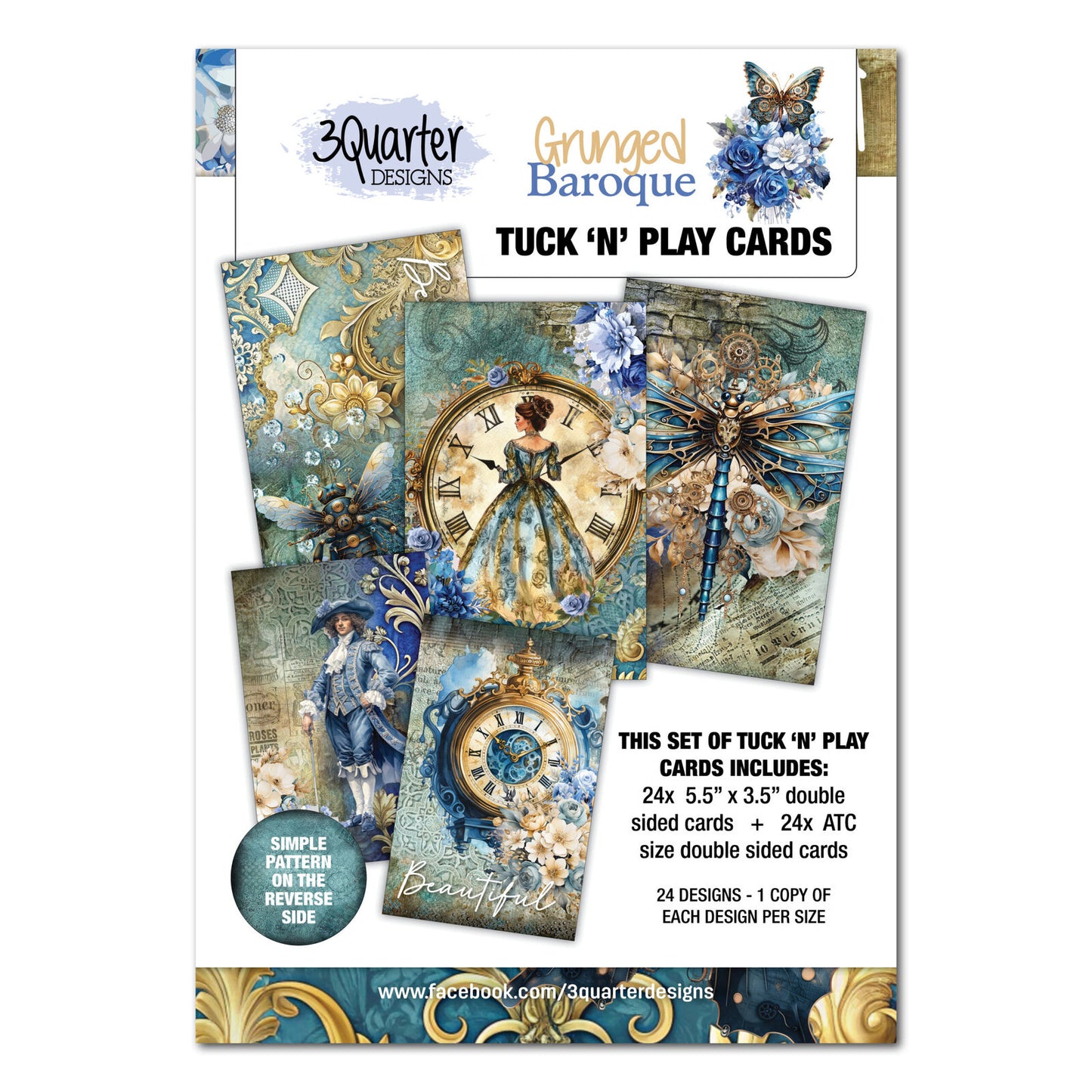 3 Quarter Designs - Grunged Baroque Tuck 'n' Play Cards