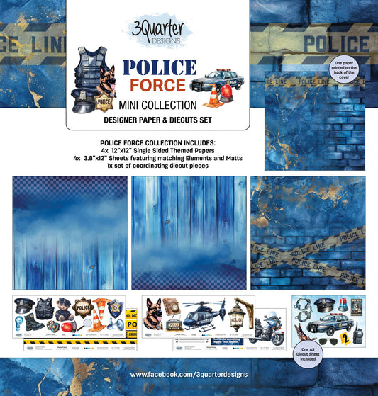 3 Quarter Designs - Police Force Mini Collection Designer Paper & Diecuts Set & Tuck n Play Mini Set