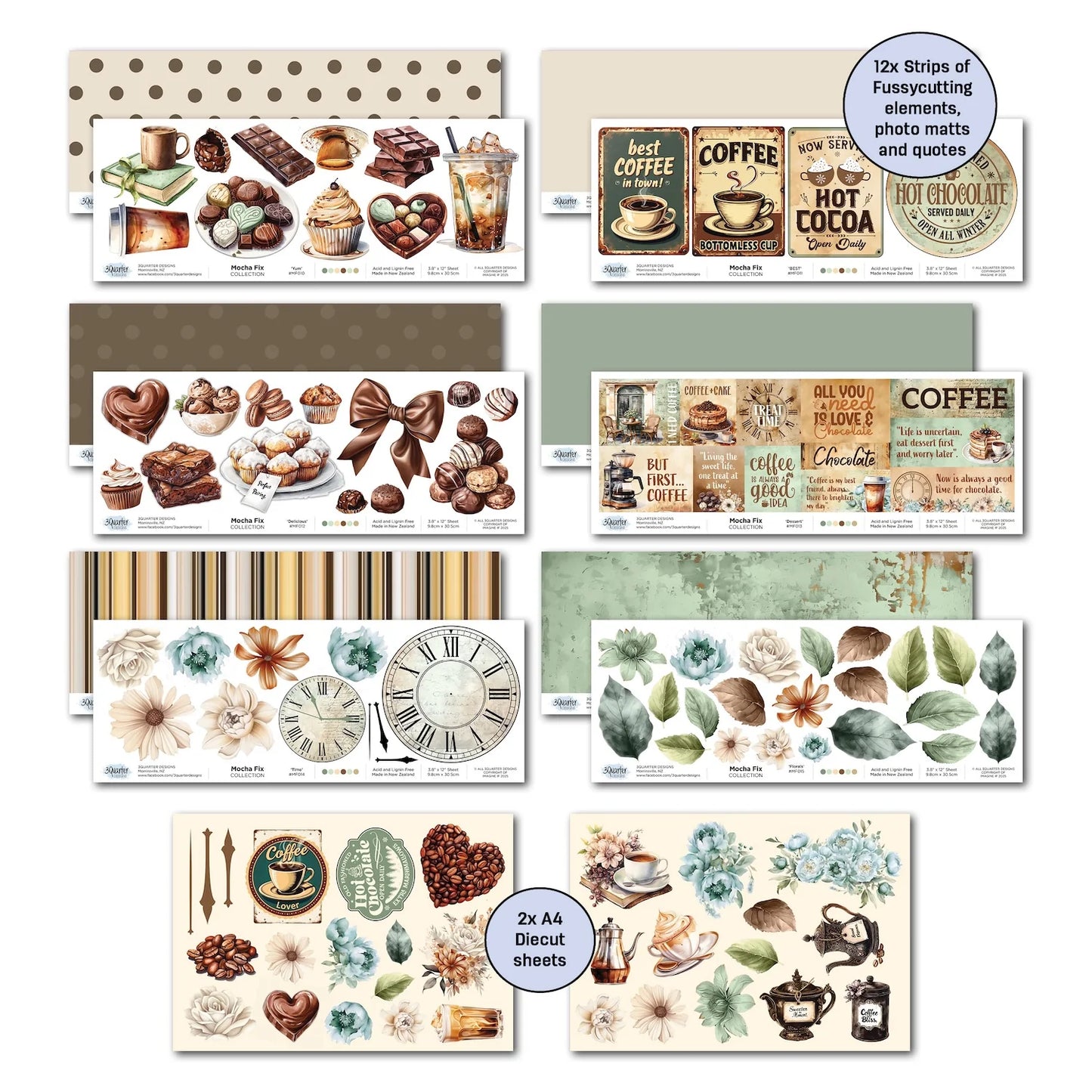 3 Quarter Designs - Mocha Fix Collection Designer Paper & Diecuts Set