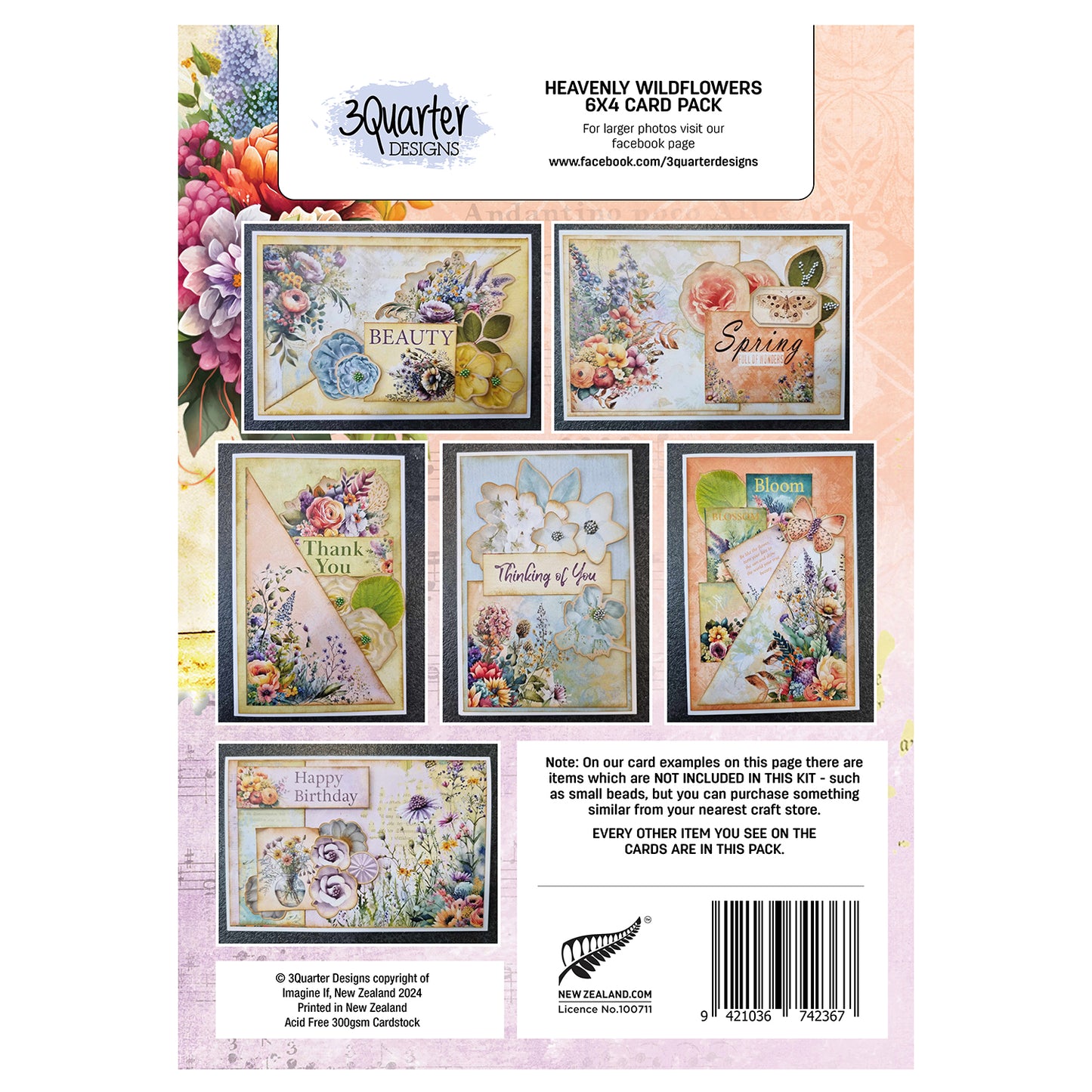 3 Quarter Designs -Heavenly Wildflowers 6x4 Card Pack