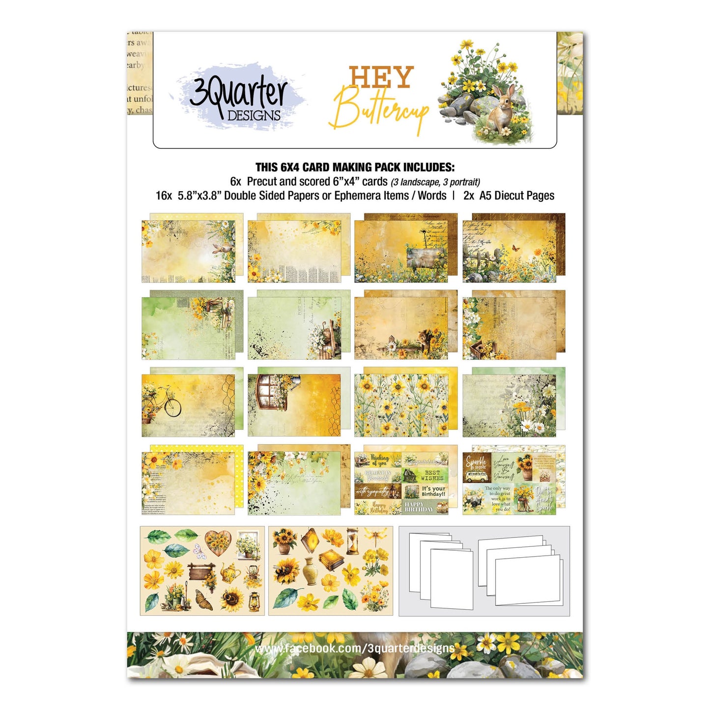 3 Quarter Designs - Hey Buttercup 6x4 Card Pack