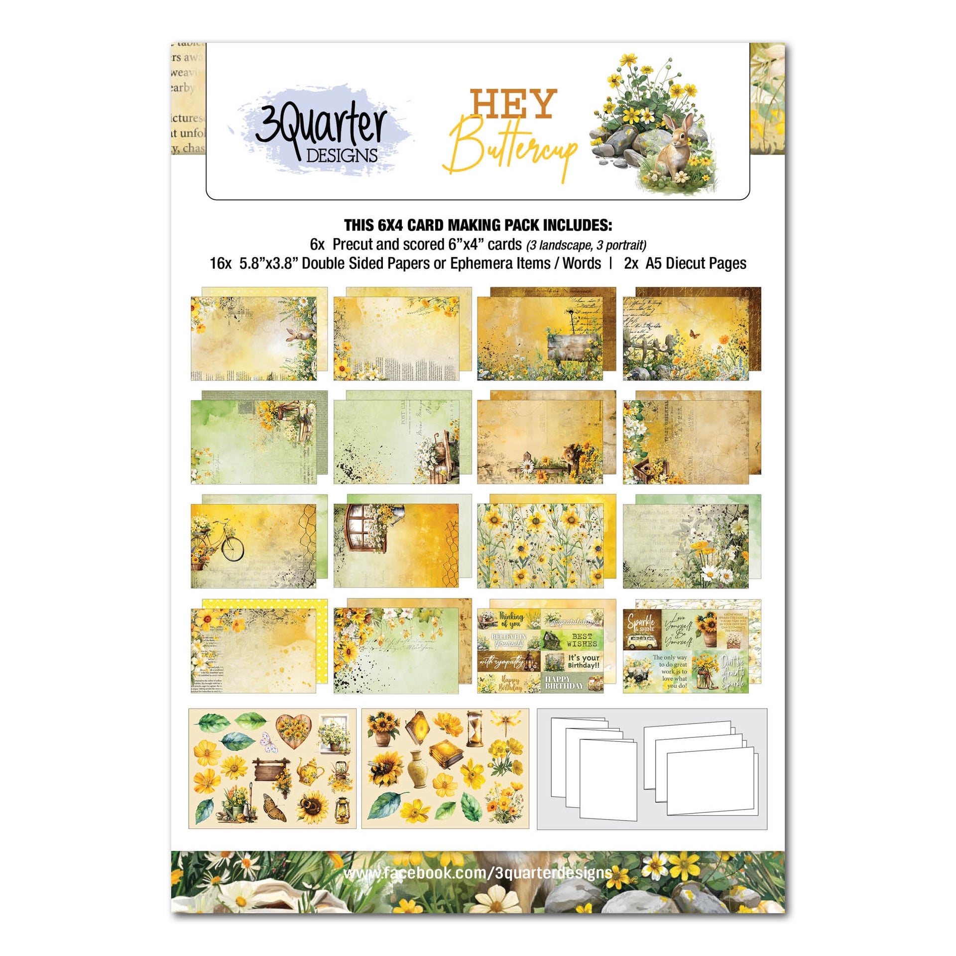 3 Quarter Designs - Hey Buttercup 6x4 Card Pack