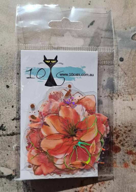 Floral Blooms - Clear Stickers - Orange