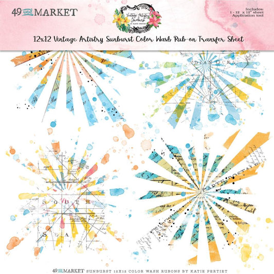 49 And Market - 12x12 Vintage Artistry Sunburst Colour Wash Rub-on Transfer Sheet