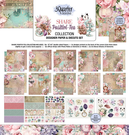 3 Quarter Designs - Share Positivi-Tea Collection Designer Paper & Diecuts Set