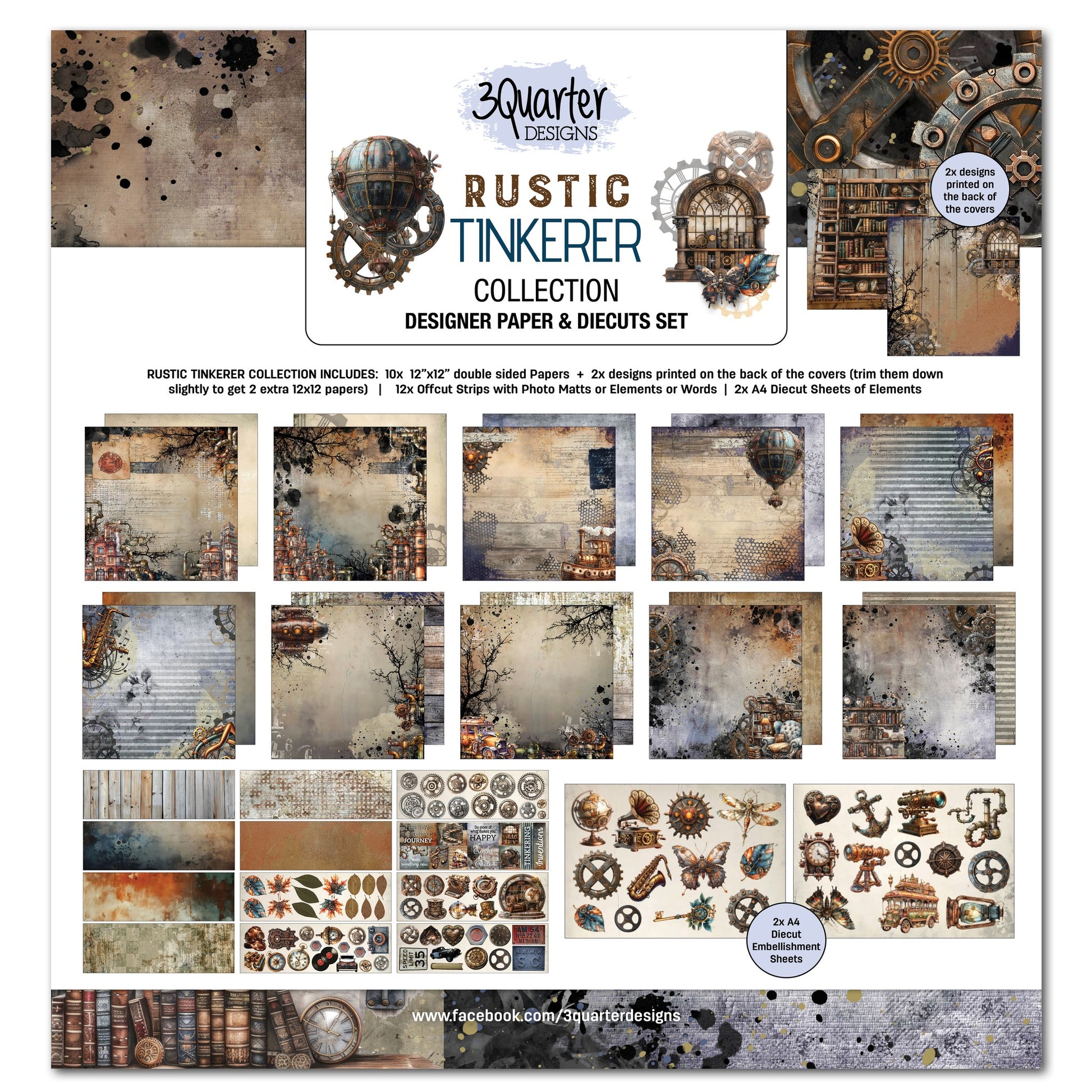 3 Quarter Designs - Rustic Tinker Collection Designer Paper & Diecuts Set