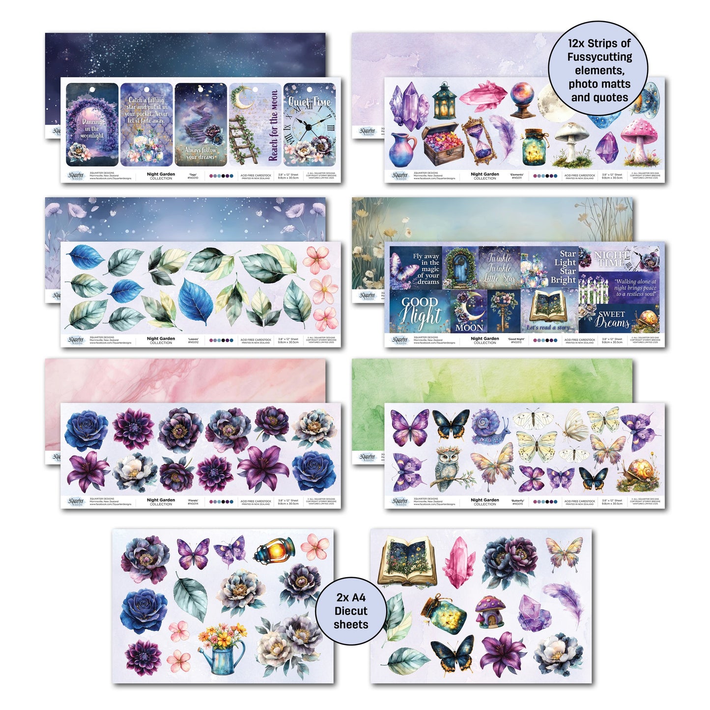 3 Quarter Designs - Night Garden Collection Designer Paper & Diecuts Set