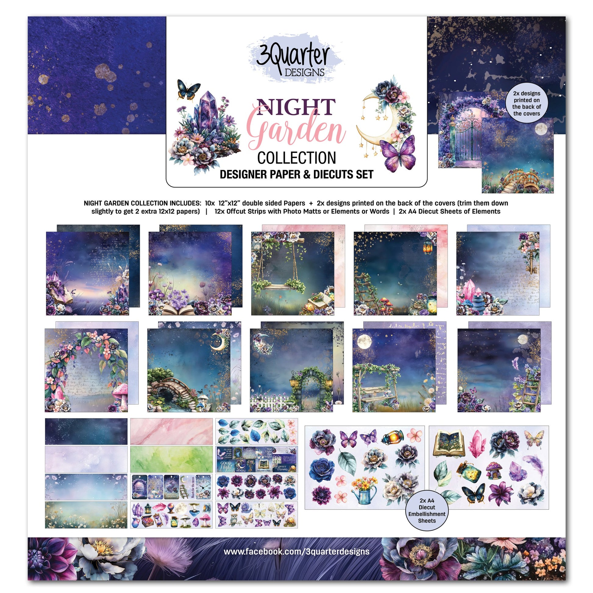 3 Quarter Designs - Night Garden Collection Designer Paper & Diecuts Set