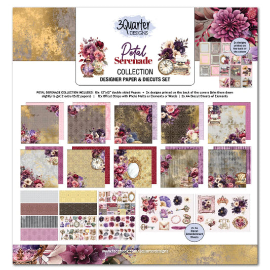 3 Quarter Designs -Petal Serenade Collection Designer Paper & Diecuts Set
