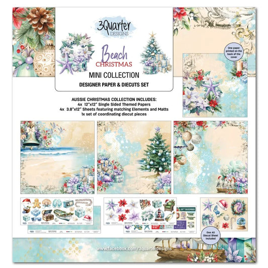 3 Quarter Designs - Beach Christmas Mini Collection Designer Paper & Diecuts Set & Bonus Tuck n Play Mini  & Vellum SheetSet
