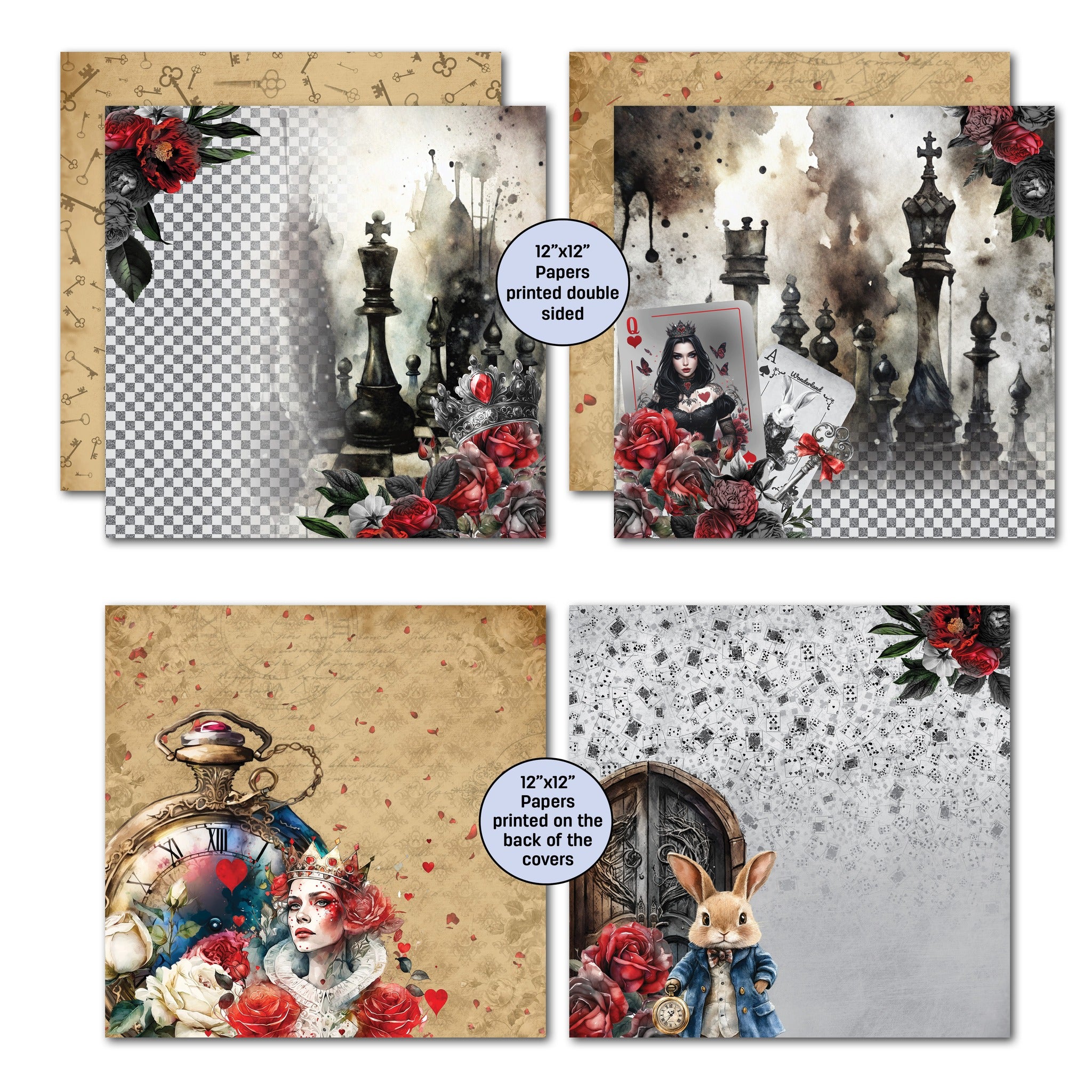 3 Quarter Designs -Red Queen Collection Designer Paper & Diecuts Set