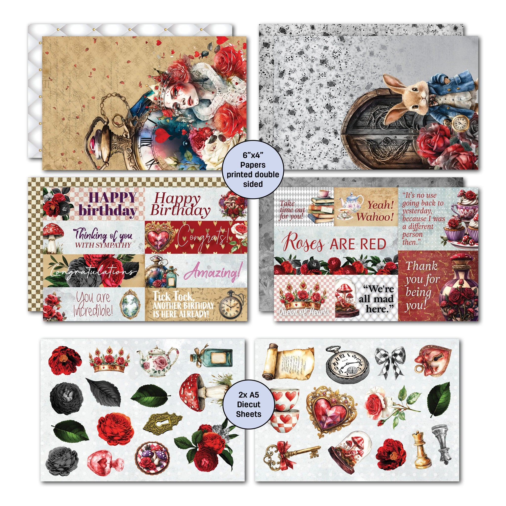 3 Quarter Designs -Red Queen Collection Designer Paper & Diecuts Set