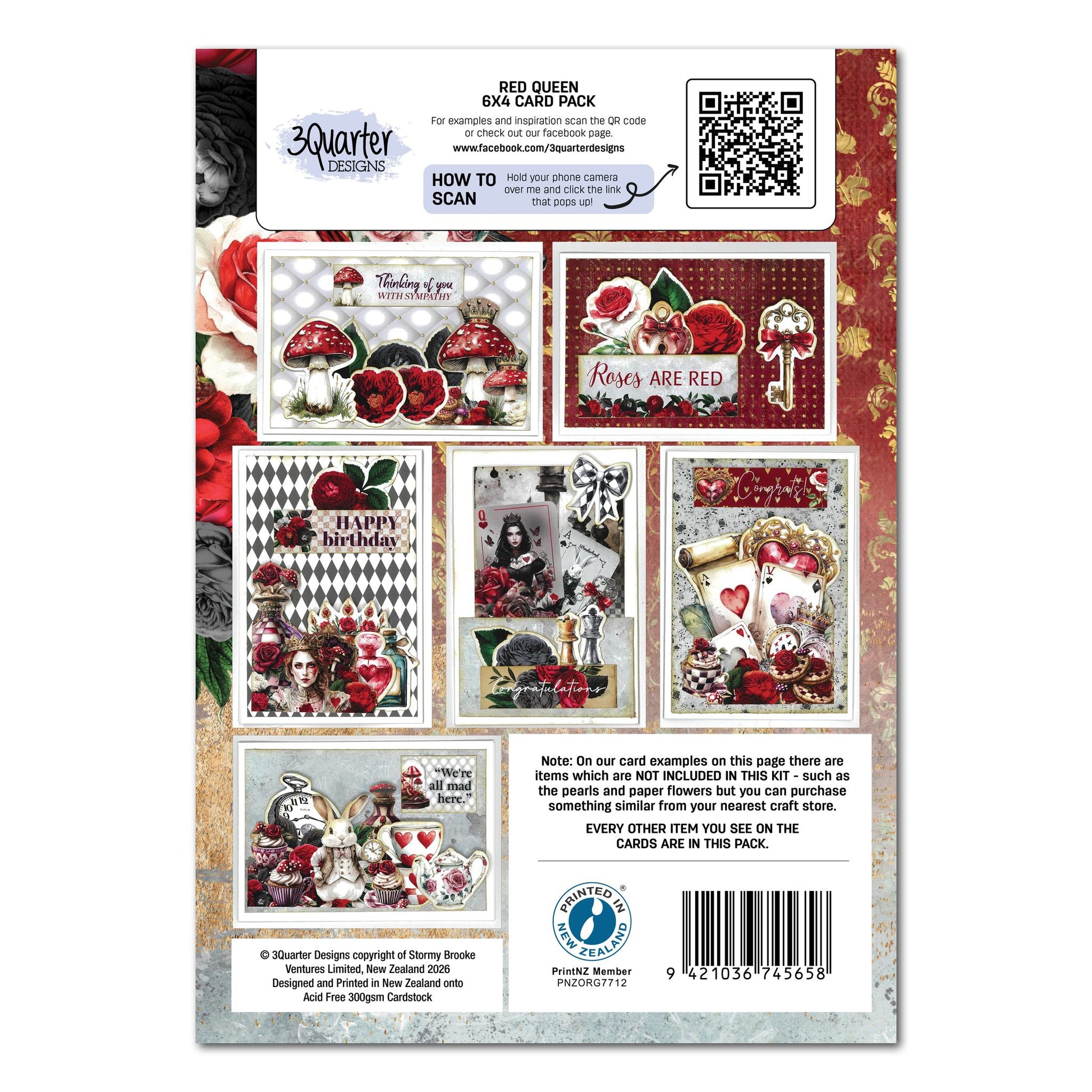 3 Quarter Designs - Red Queen Collection 6x4 Card Pack