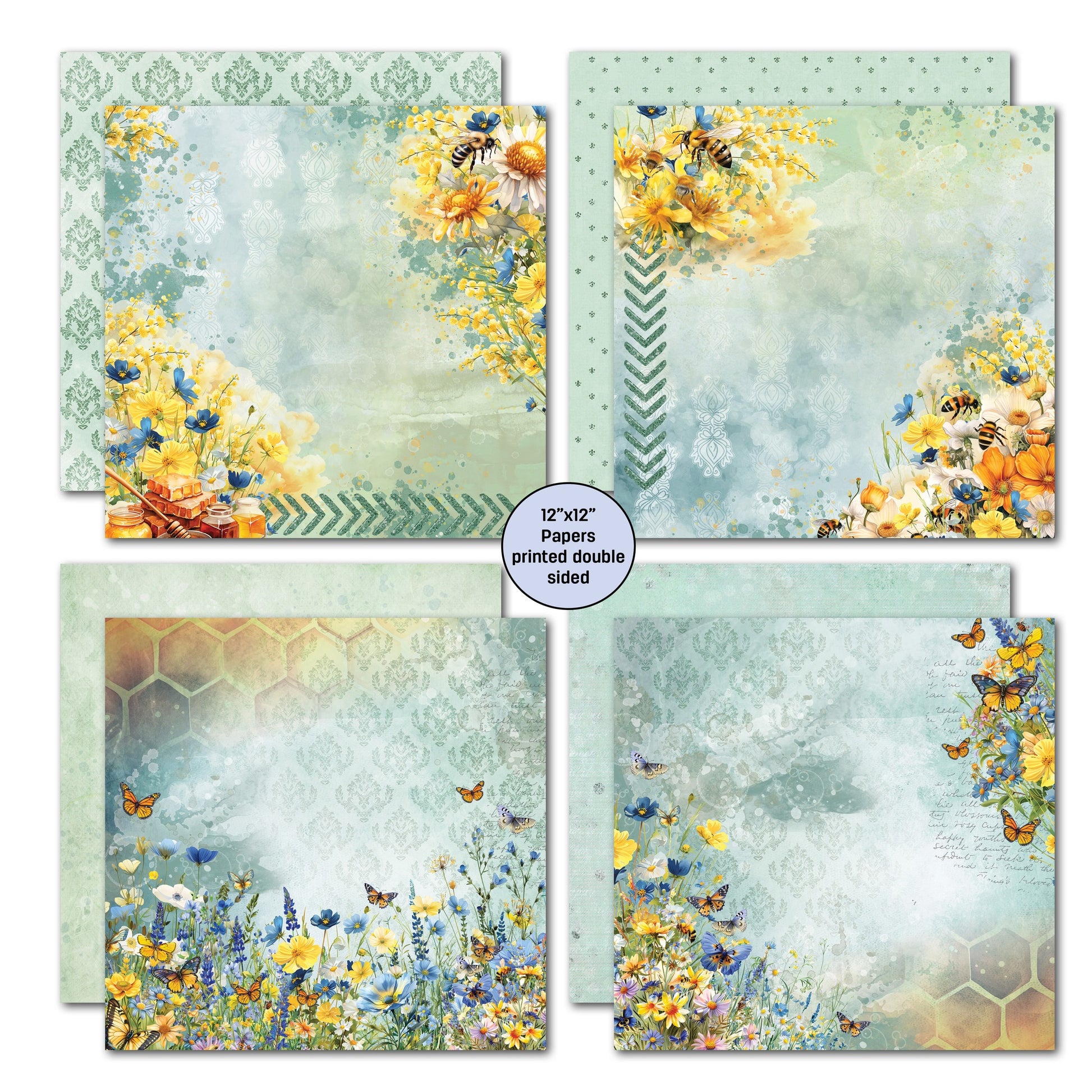 3 Quarter Designs -Honey Fields Collection Designer Paper & Diecuts Set