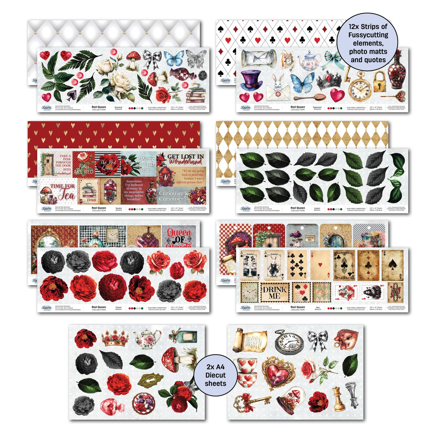 3 Quarter Designs -Red Queen Collection Designer Paper & Diecuts Set