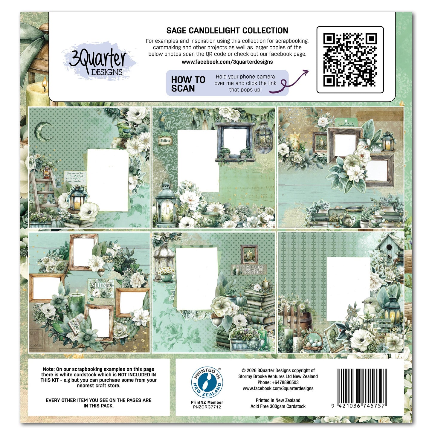 3 Quarter Designs - Sage Candlelight Collection Designer Paper & Diecuts Set