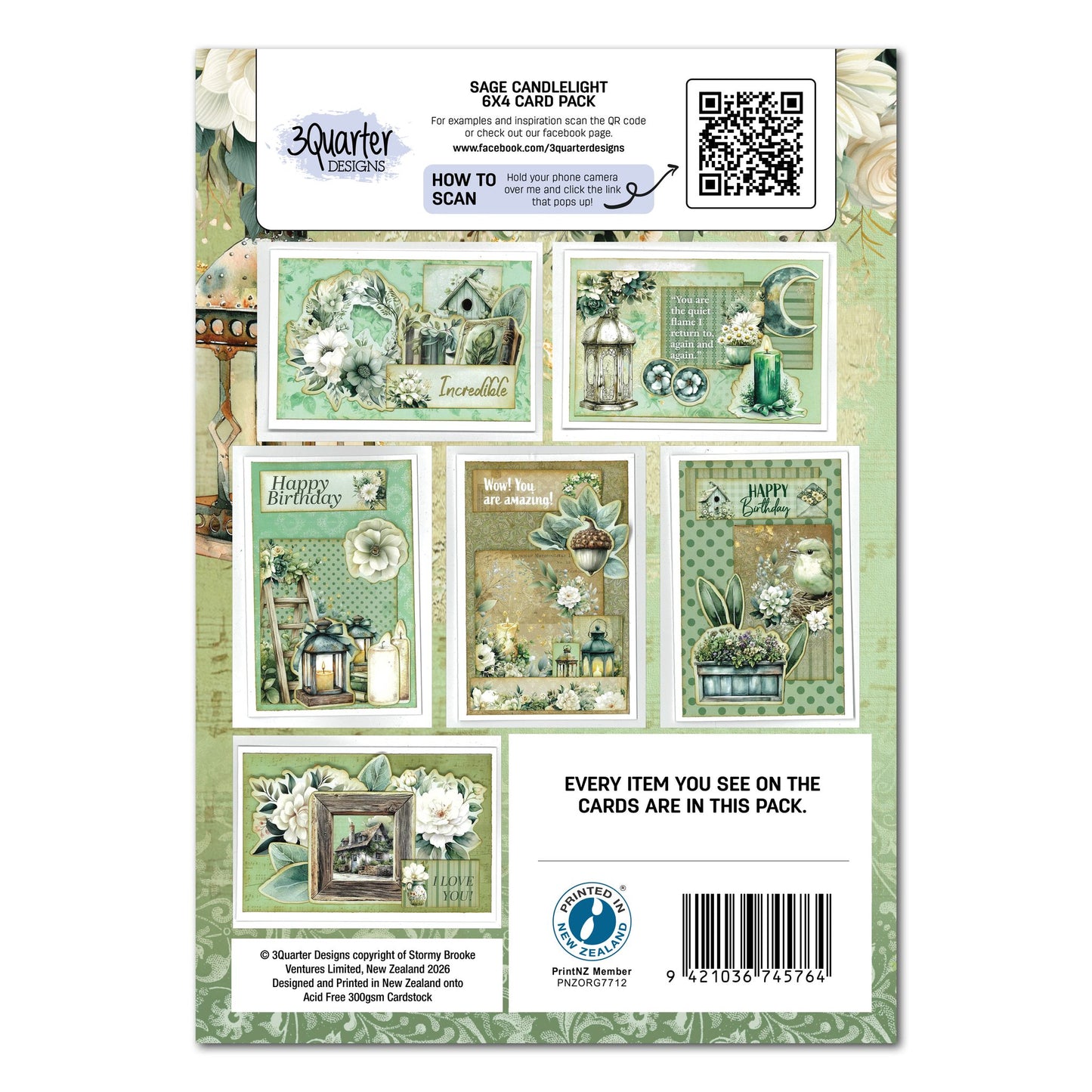 3 Quarter Designs - Sage Candlelight Collection 6x4 Card Pack