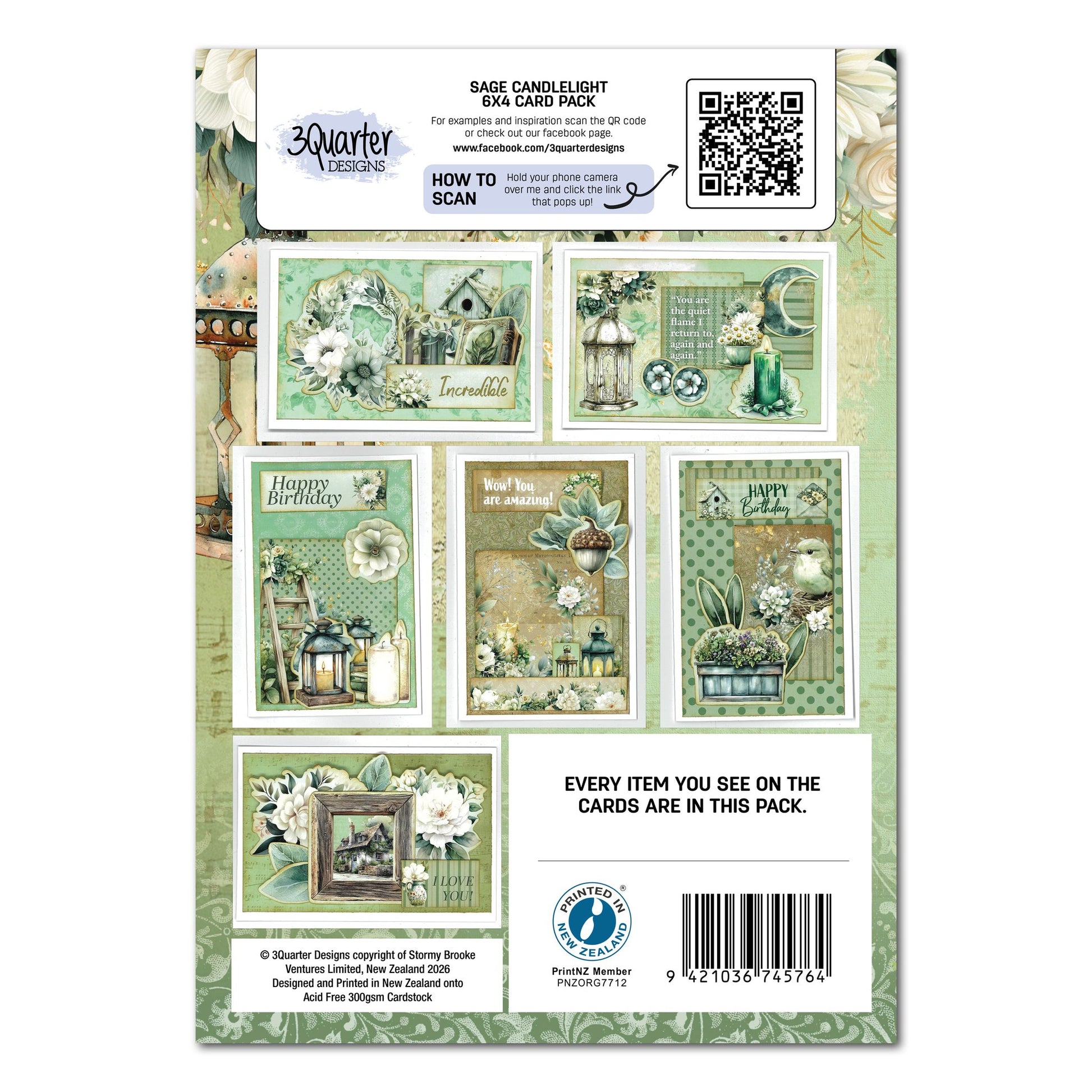 3 Quarter Designs - Sage Candlelight Collection 6x4 Card Pack