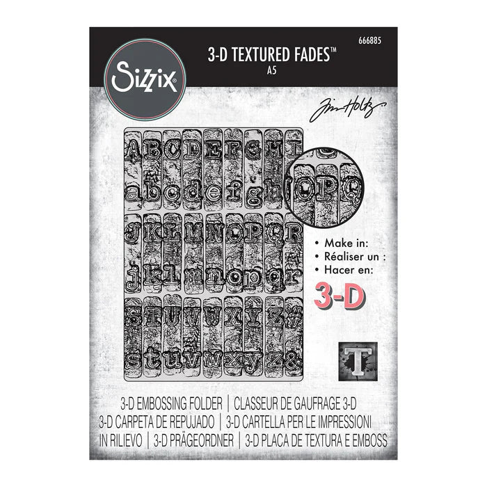 Sizzix 3D Texture Fades Embossing Folder A5 By Tim Holtz - Typewriter