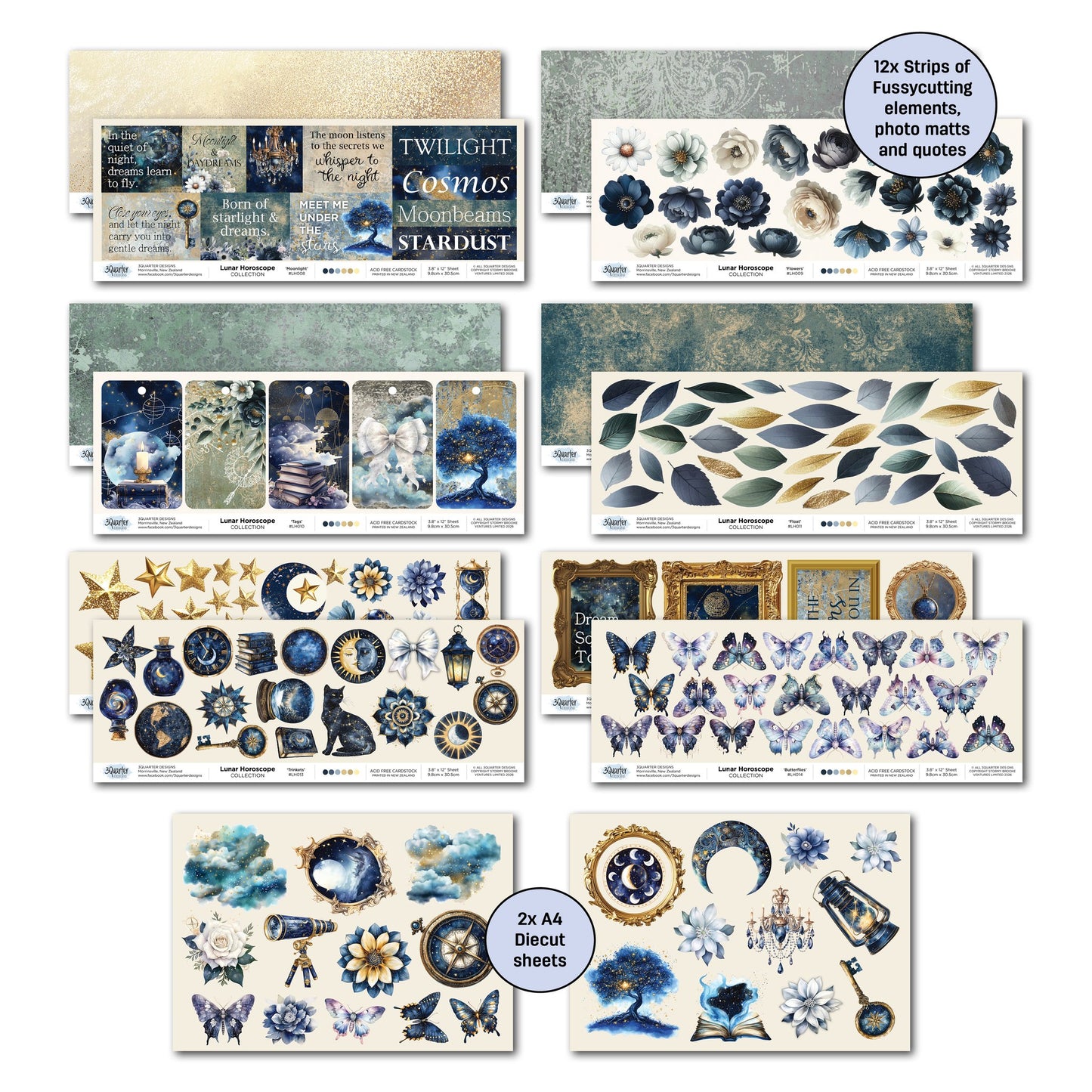 3 Quarter Designs - Lunar Horoscope Collection Designer Paper & Diecuts Set