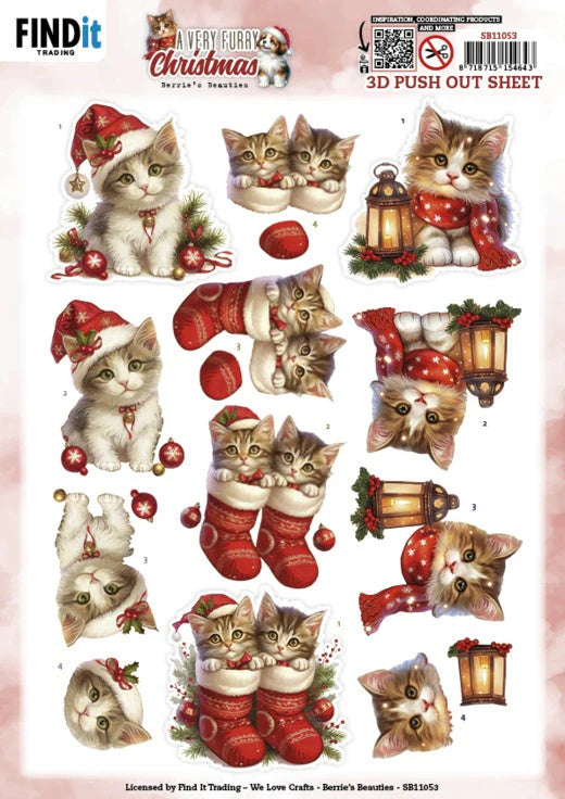 3D Push Out - Berries Beauties A Very Furry Christmas  -Kitten