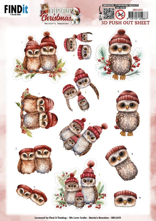 3D Push Out - Berries Beauties A Very Furry Christmas  - Owl