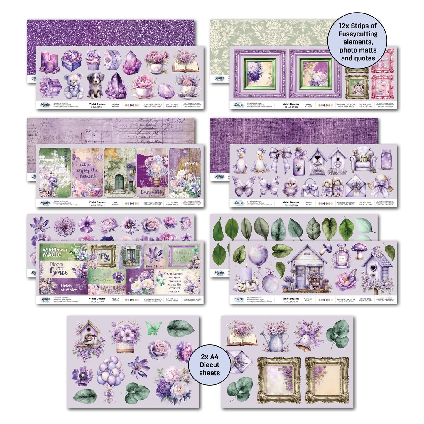 3 Quarter Designs - Violet Dreams Collection Designer Paper & Diecuts Set