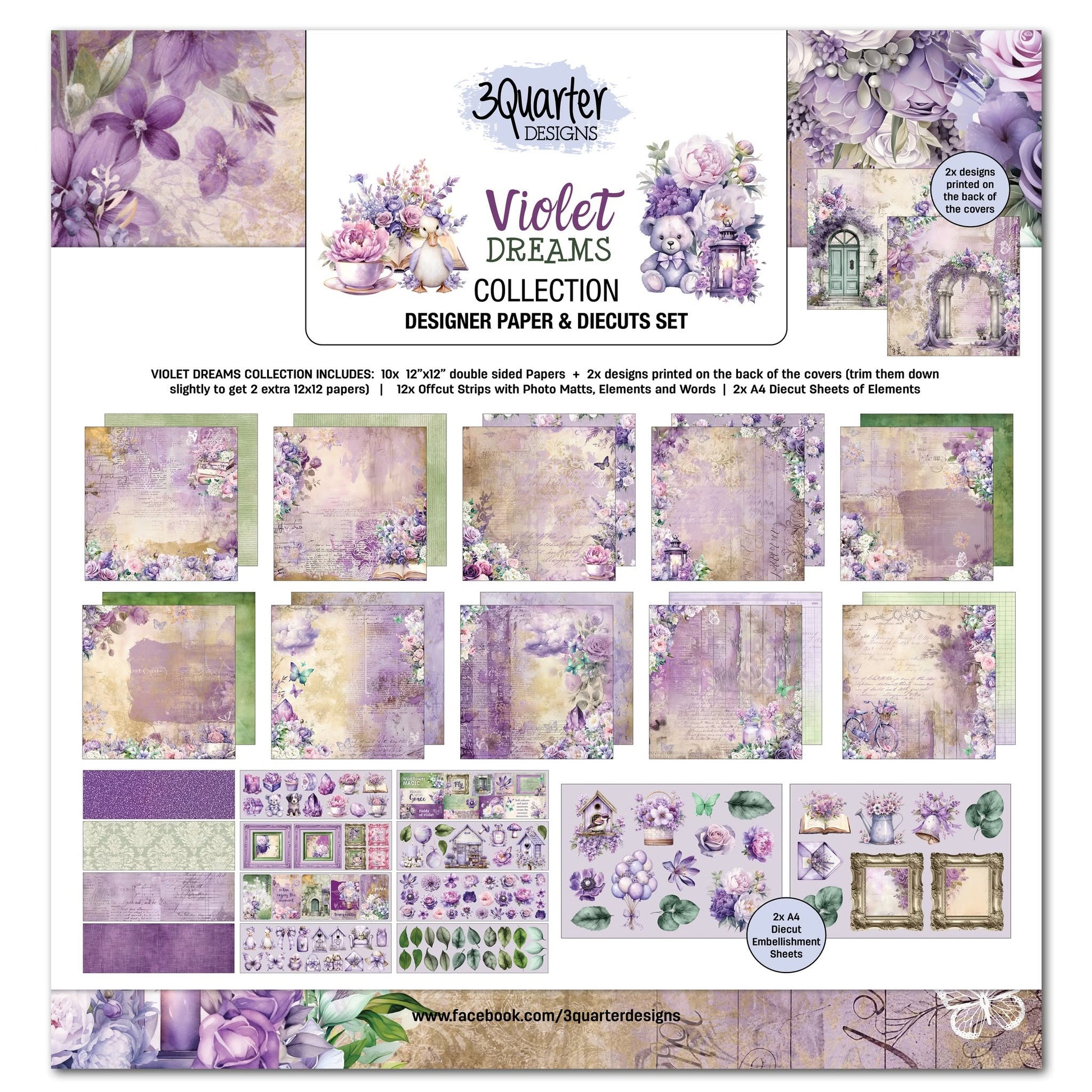 3 Quarter Designs - Violet Dreams Collection Designer Paper & Diecuts Set