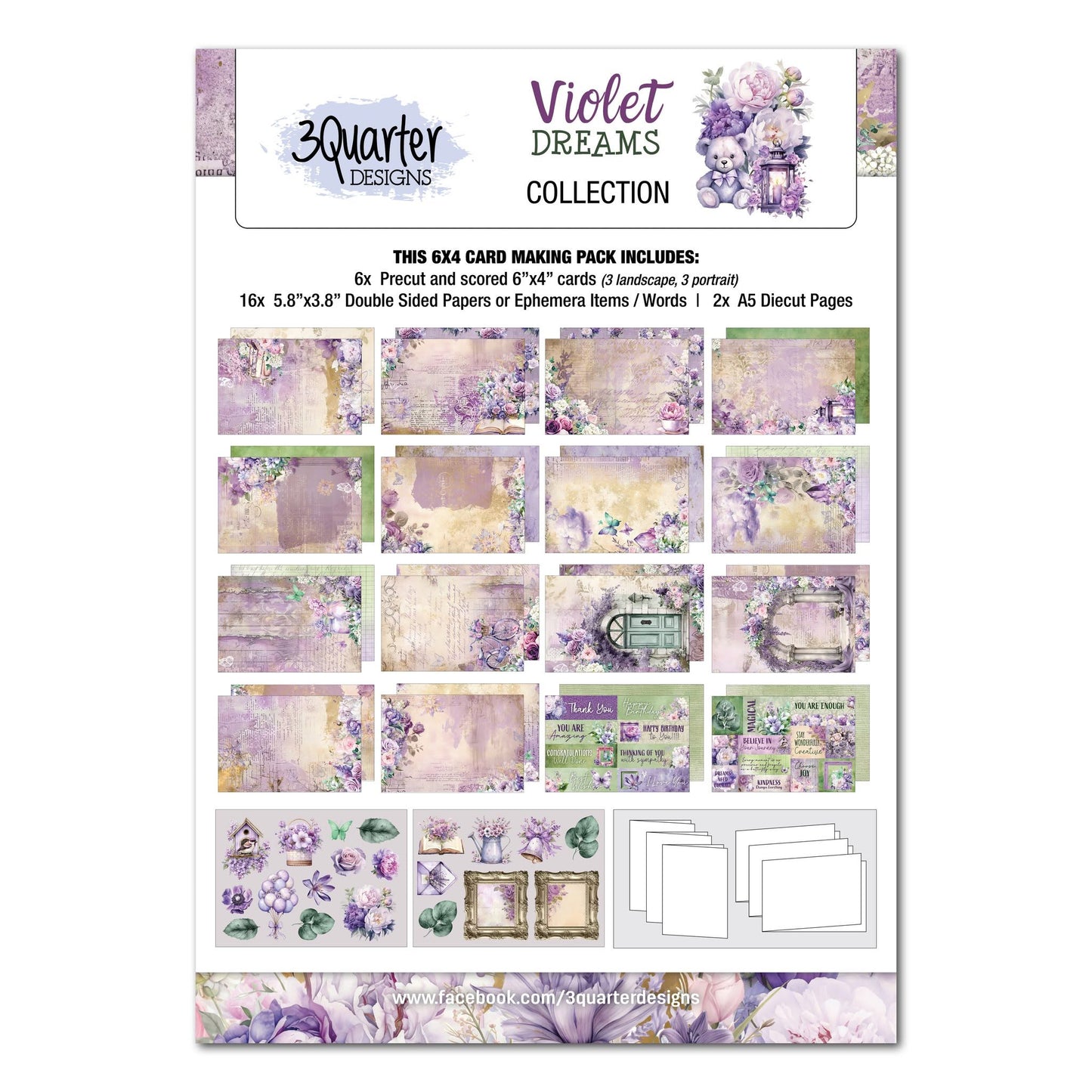 3 Quarter Designs - Violet Dreams Collection 6x4 Card Pack