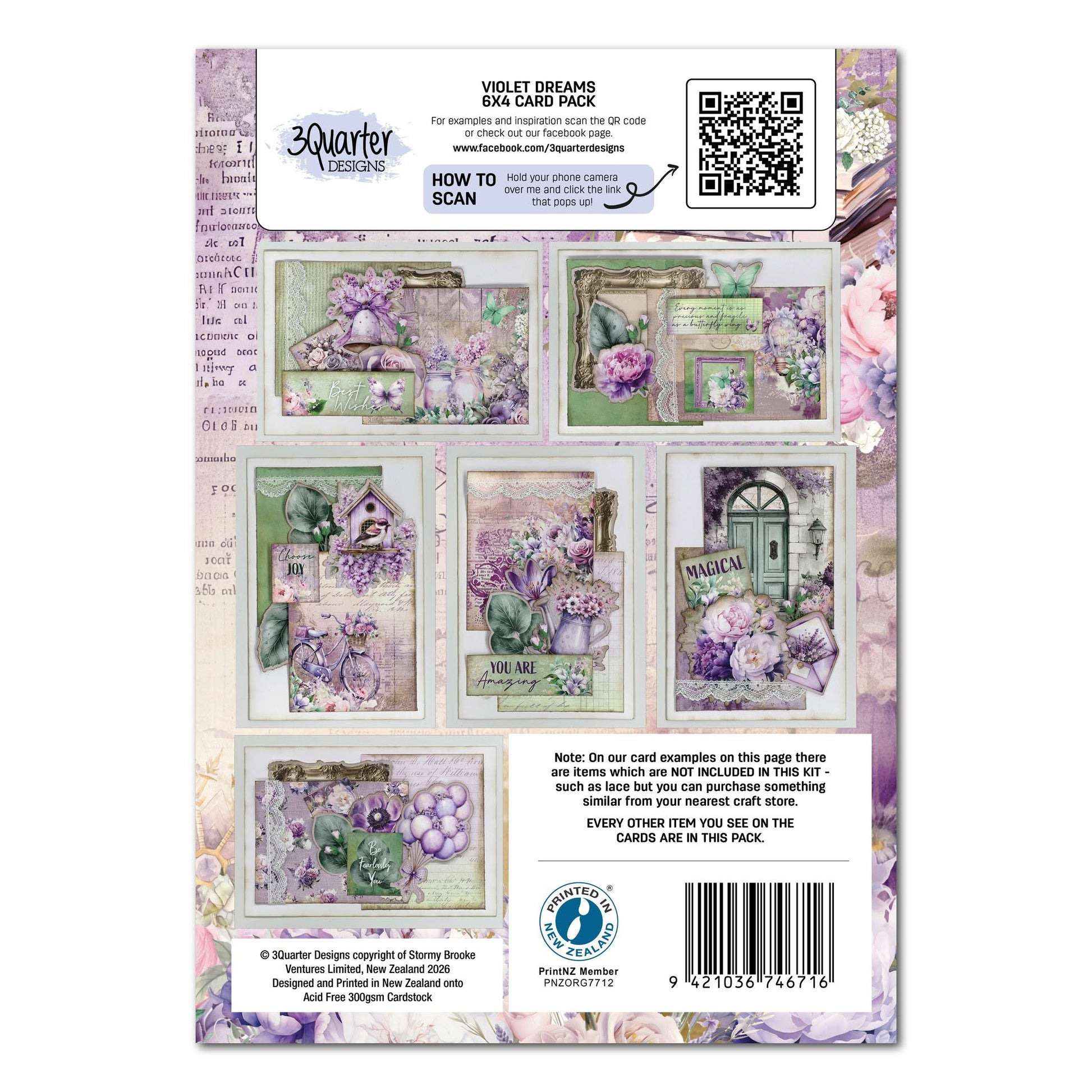 3 Quarter Designs - Violet Dreams Collection 6x4 Card Pack