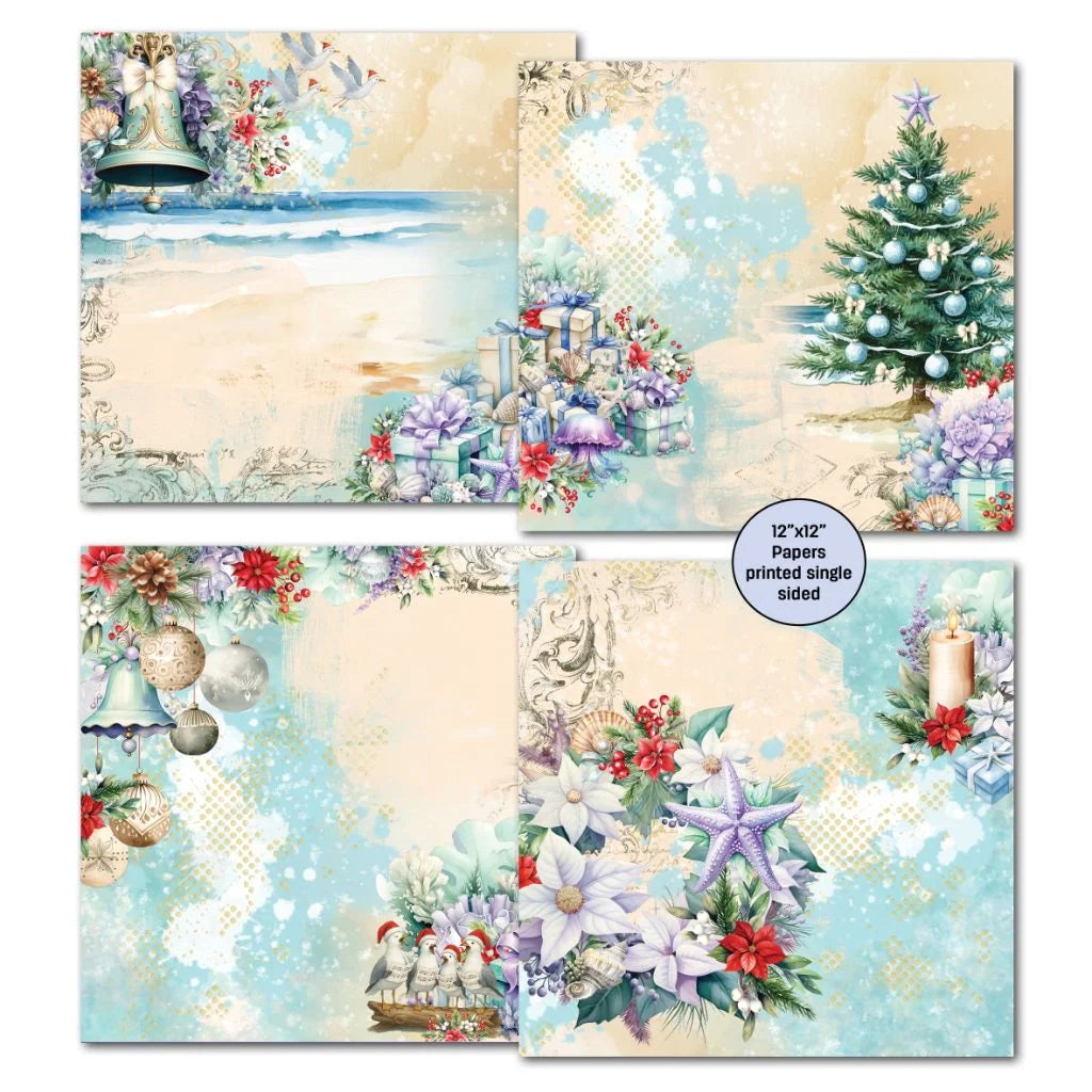 3 Quarter Designs - Beach Christmas Mini Collection Designer Paper & Diecuts Set & Bonus Tuck n Play Mini Set & Vellum Sheet
