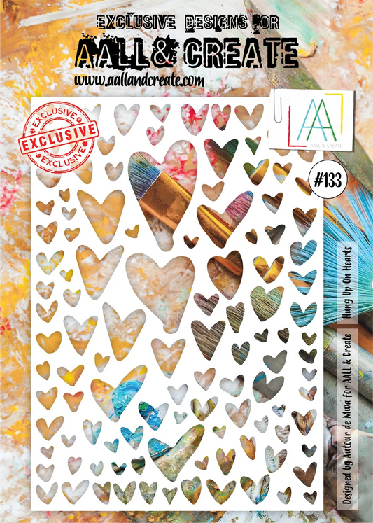 AALL & CREATE -A4  Stencil  - Hung Up On Hearts #133