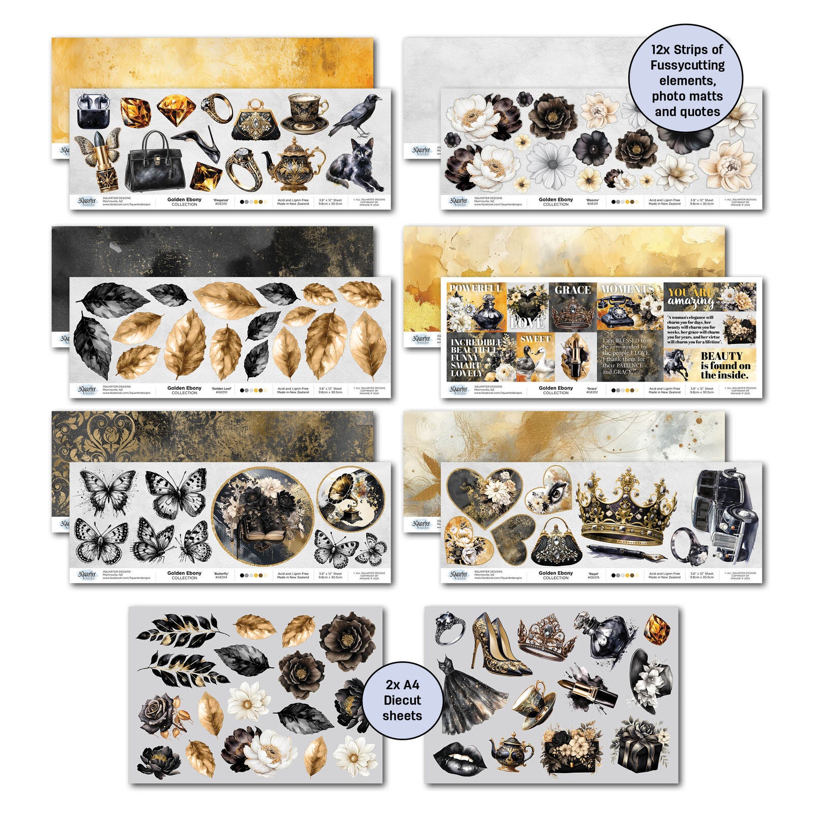3 Quarter Designs -Golden Ebony Collection Designer Paper & Diecuts Set