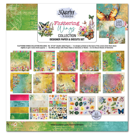 3 Quarter Designs -Fluttering Wings Collection Designer Paper & Diecuts Set
