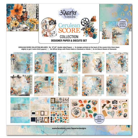 3 Quarter Designs - Cerulean Score Collection Designer Paper & Diecuts Set