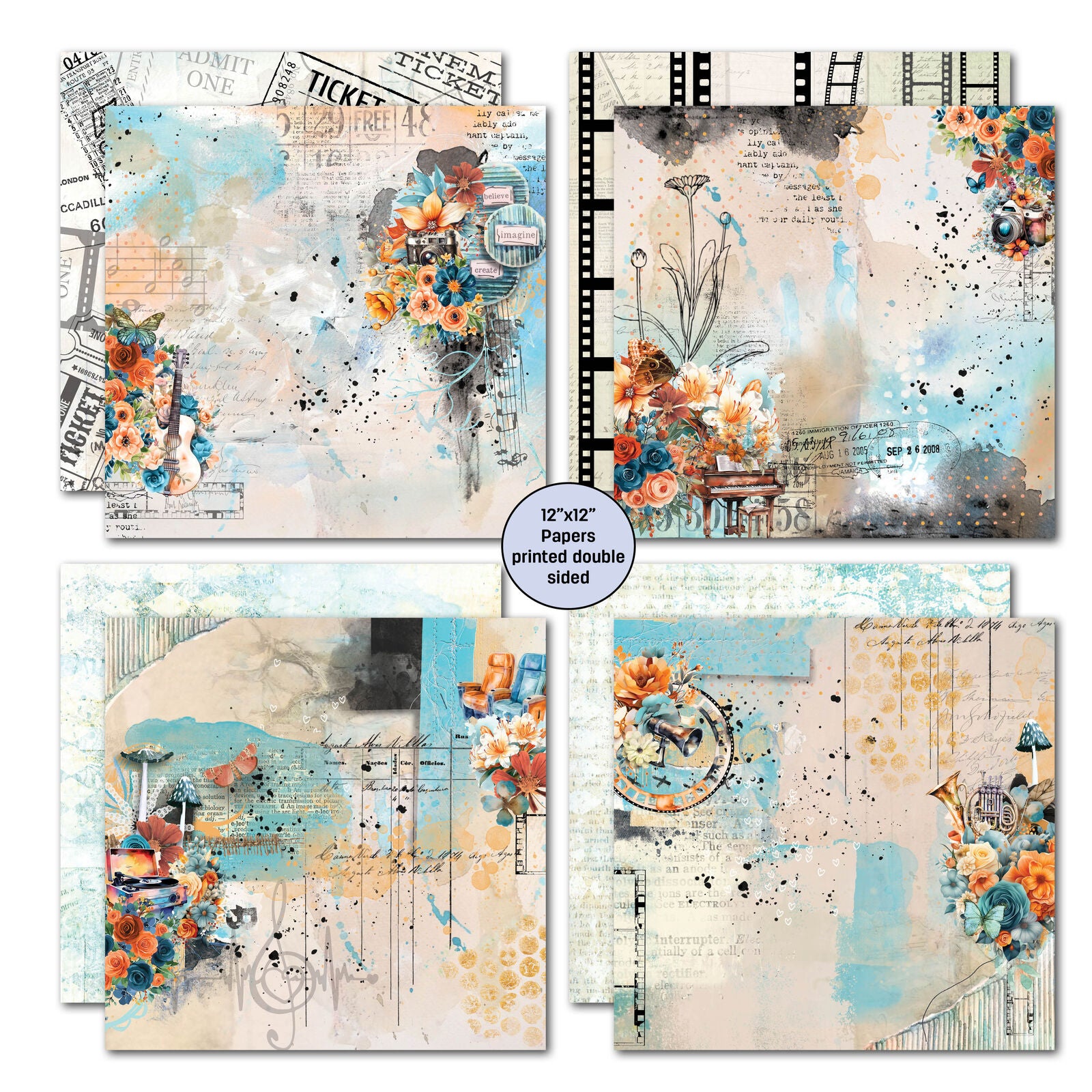 3 Quarter Designs - Cerulean Score Collection Designer Paper & Diecuts Set