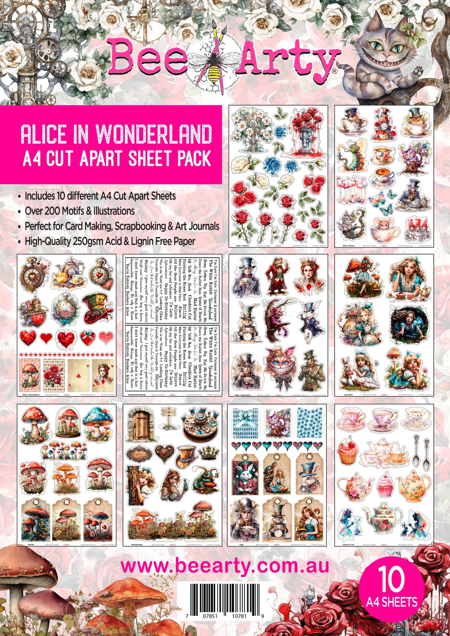 Bee Arty - A4 Cut Apart Sheet Pack - Alice In Wonderland