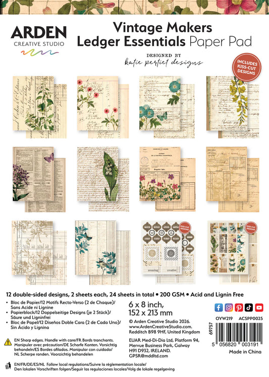 Arden Creative  Vintage Makers Ledger Essentials 6" x 8'' Paper Pad