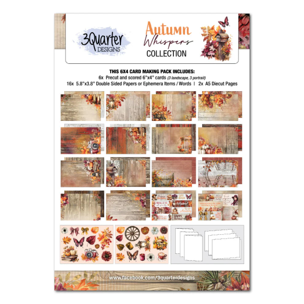 3 Quarter Designs - Autumn Whispers Collection 6x4 Card Pack