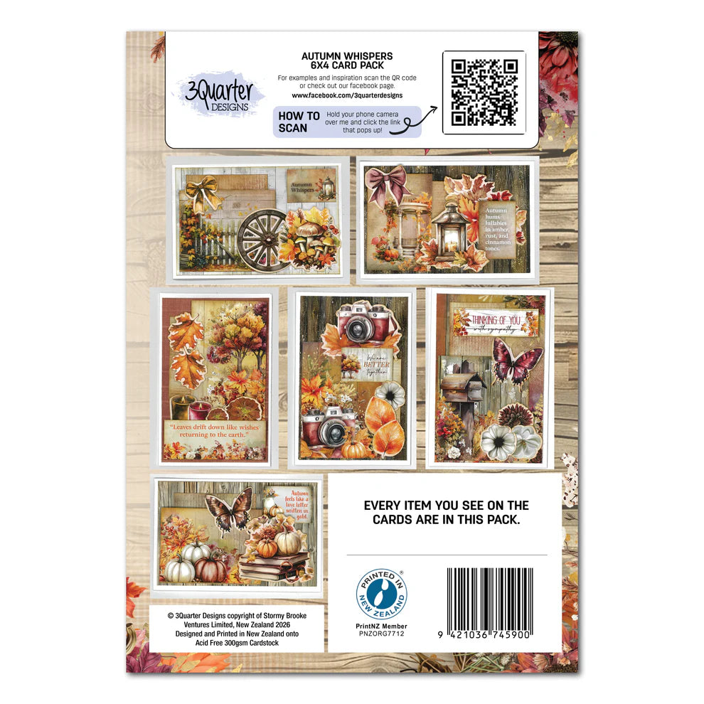 3 Quarter Designs - Autumn Whispers Collection 6x4 Card Pack