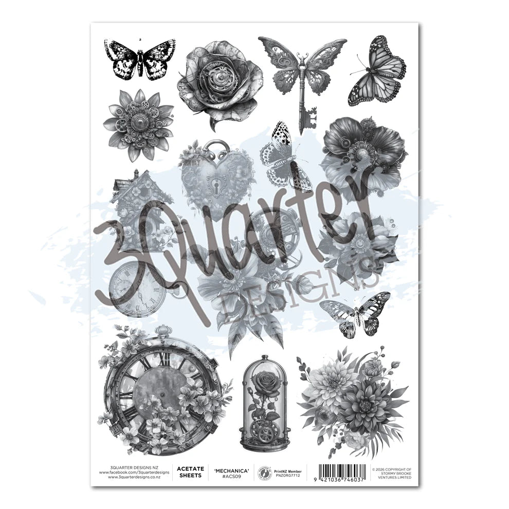 3 Quarter Designs - Acetate Sheet - Floral Mechanical