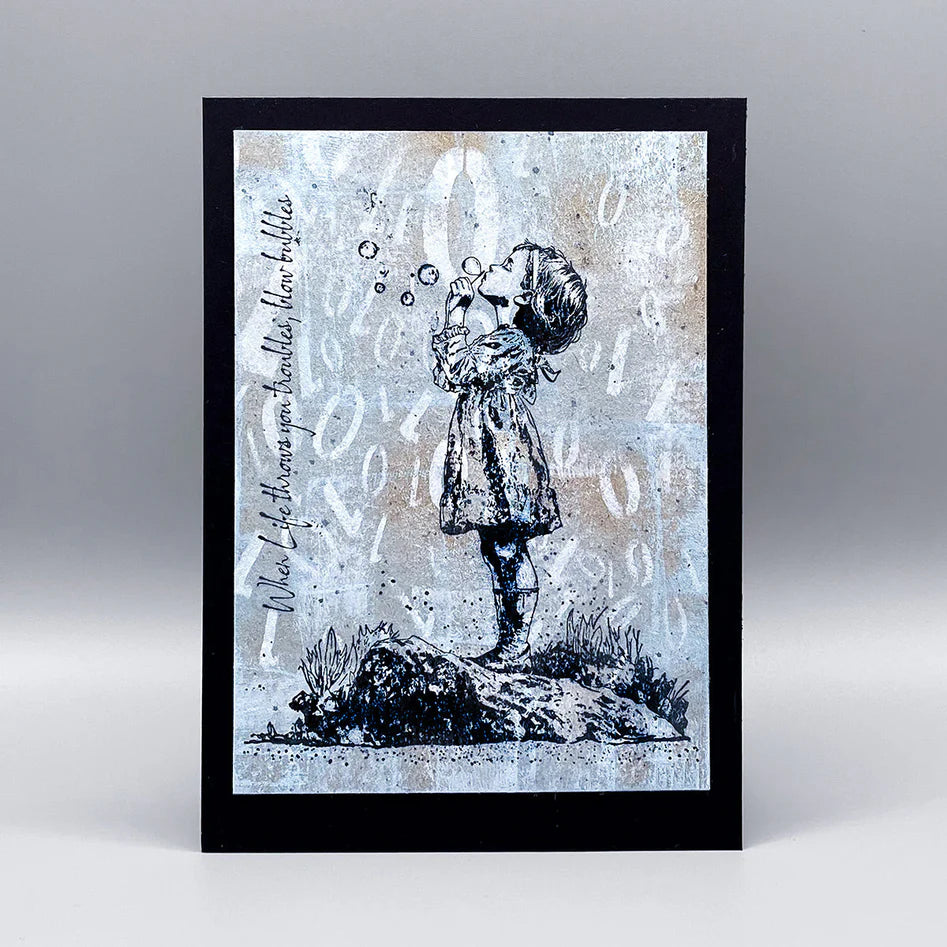 Cosmic Shimmer - Andy Skinner  Pre Cut Mounted Stamp - Blowing Bubbles