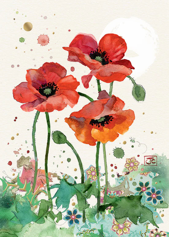 Bug Art Luxury Greeting Cards - Three Red Poppies