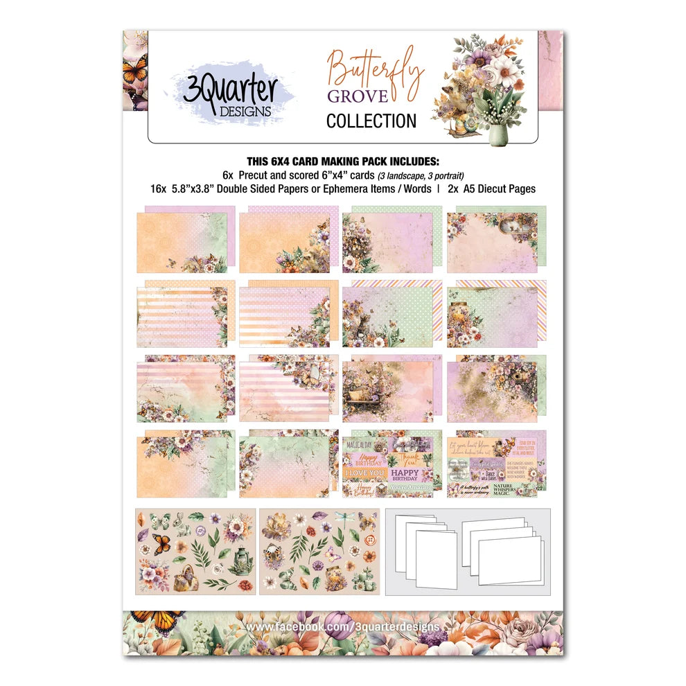 3 Quarter Designs - Butterfly Grove Collection 6x4 Card Pack