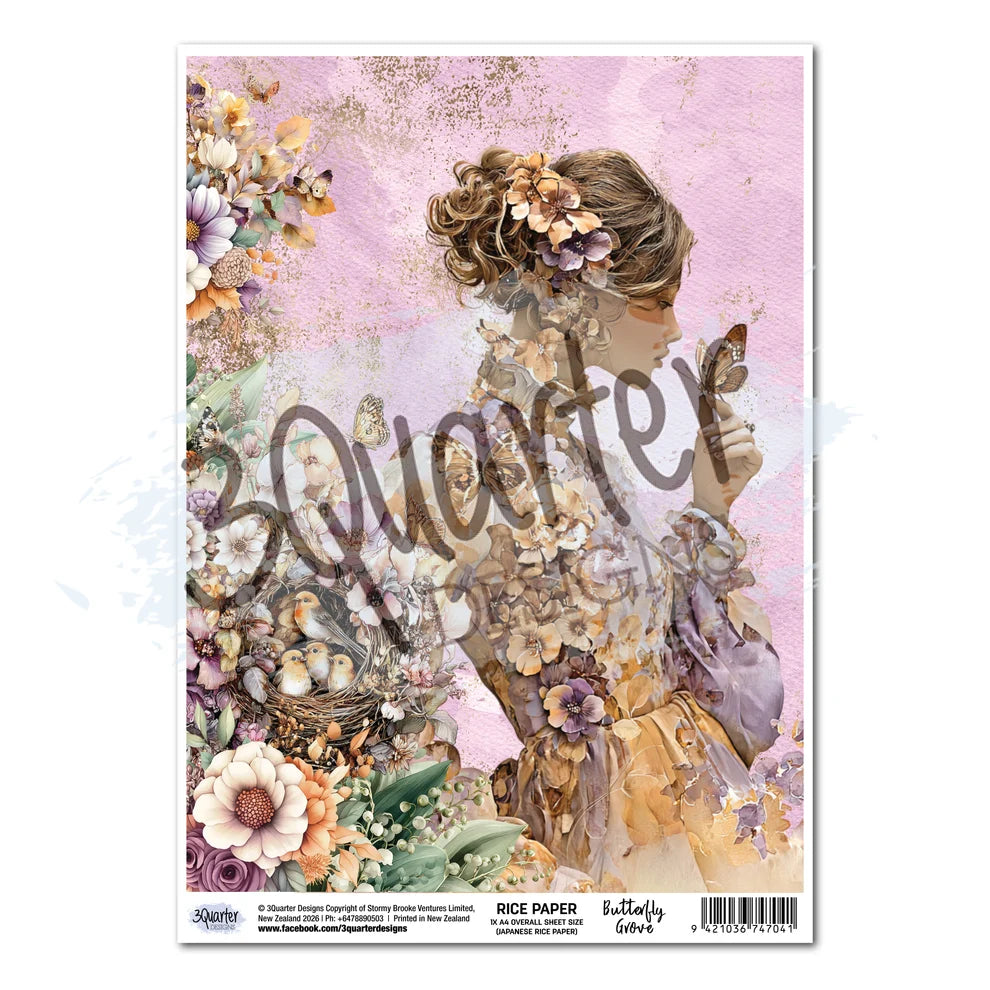 3 Quarter Designs - Rice Paper Sheet- Butterfly Grove