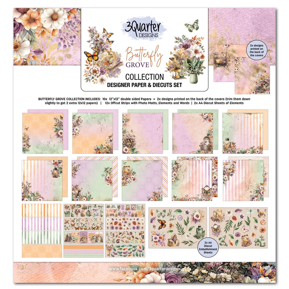 3 Quarter Designs - Butterfly Grove Collection Designer Paper & Diecuts Set