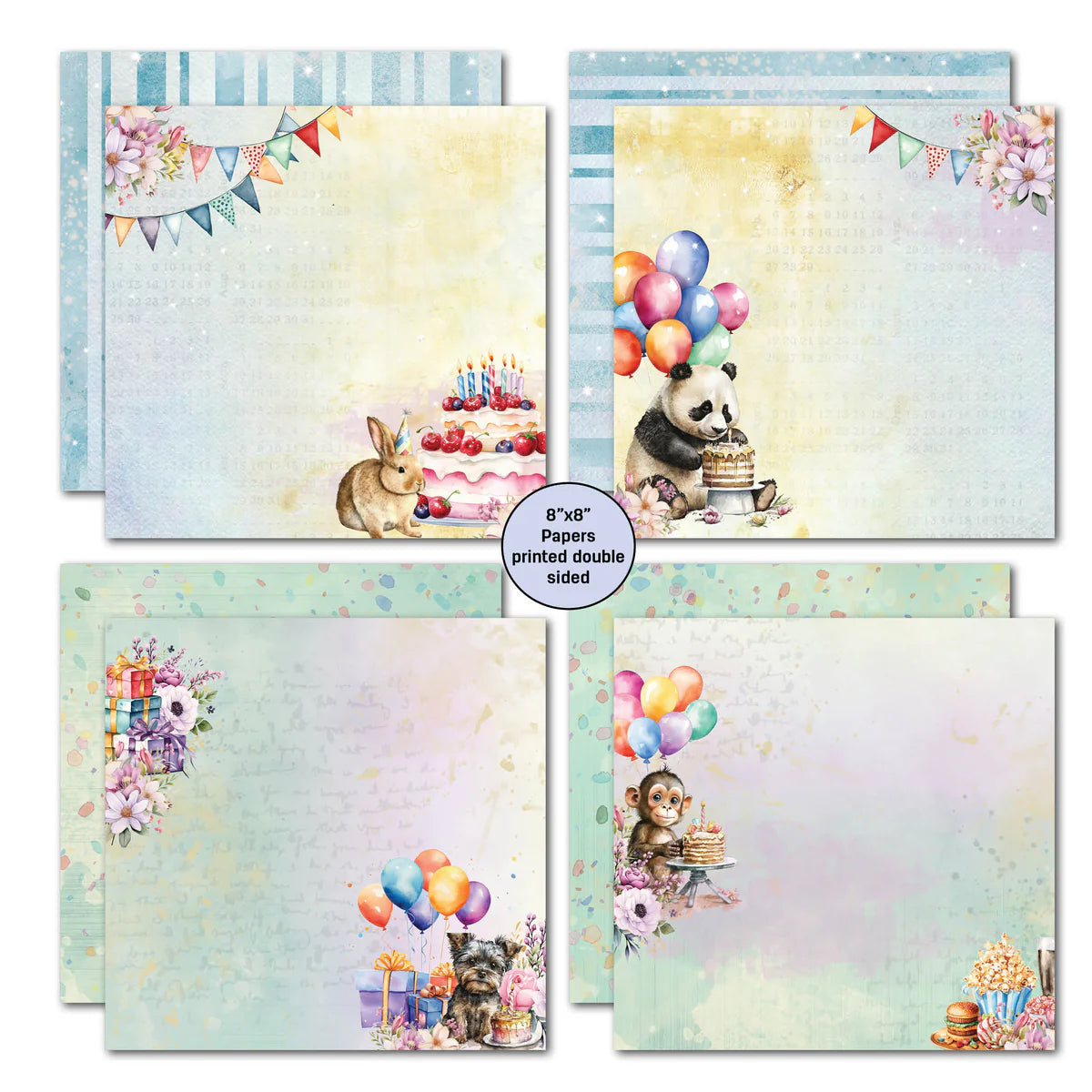 3 Quarter Designs -Birthday Wishes Pack Papers 8"x 8"