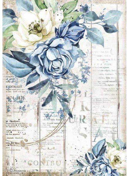 Stamperia - Rice Paper - Blue Flower - A4 Sheet