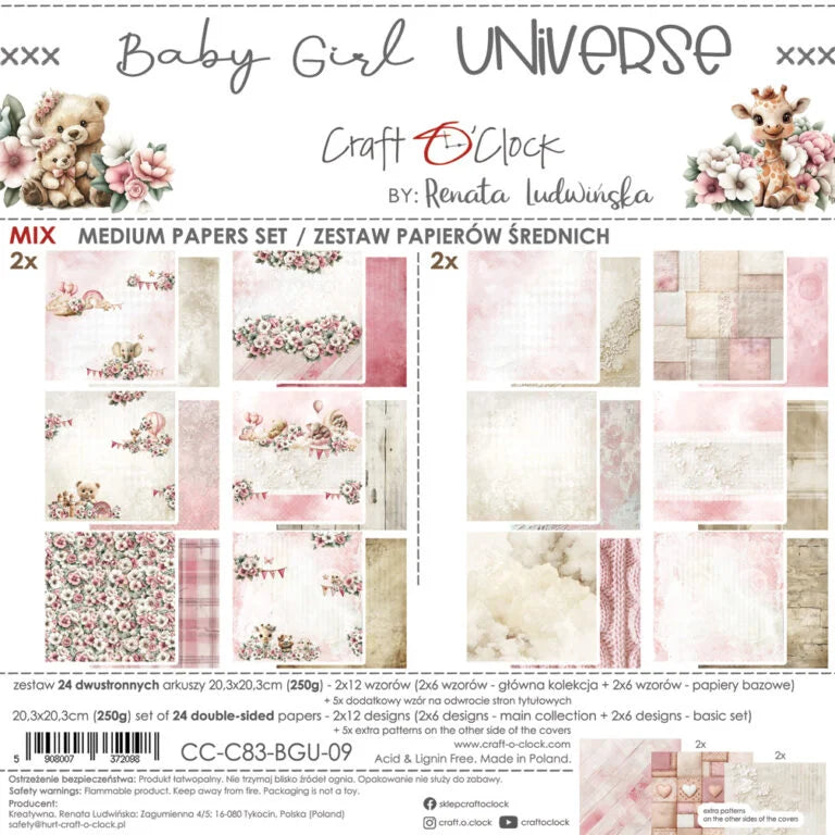 Craft O'Clock - Baby Girl Universe 8"x 8" Mix Paper Collection Pack Mix