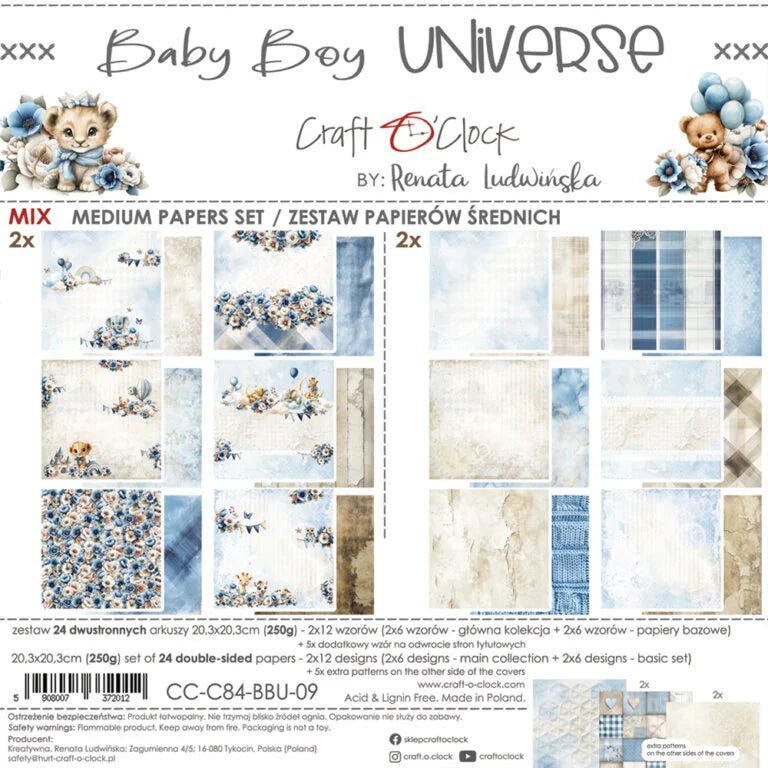 Craft O'Clock - Baby Boy Universe 8"x 8" Mix Paper Collection Pack